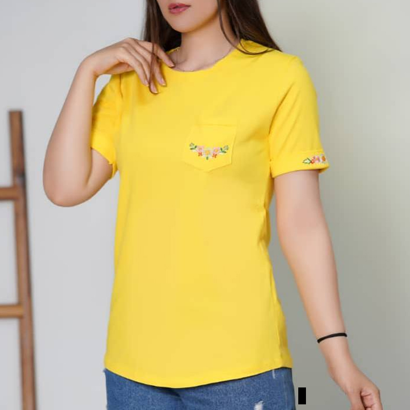 تیشرت جیب و آستین گلدوزی (پک 4 عددی)