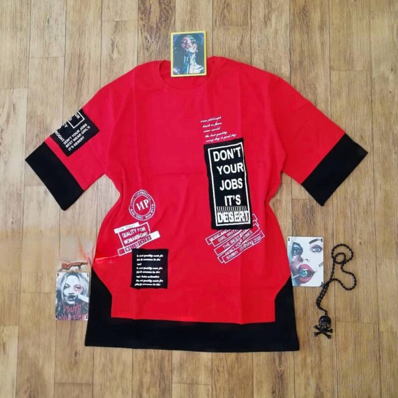 تیشرت لانگ سوپر لش تیکه دوزی رنگی (پک 6 عددی)