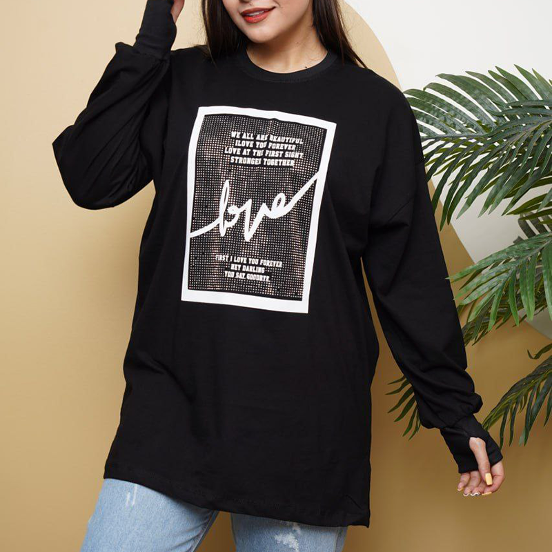 بلوزلانگ آستین‌بلند مستطیل نگینی(پک 3 عددی)