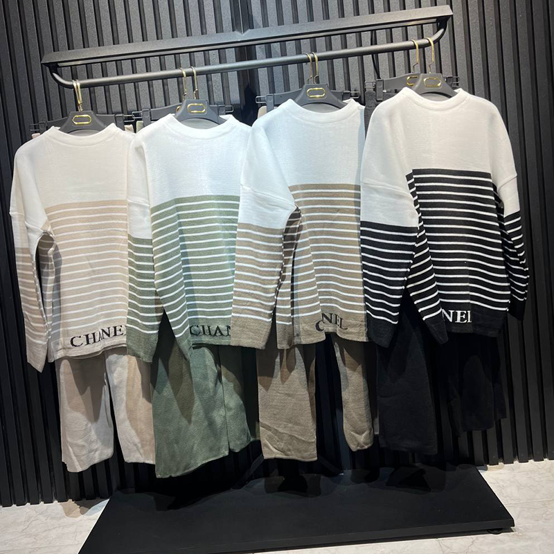 ست بافت تونیک شلوار جيبدار مارک چنل(پک4 عددی)