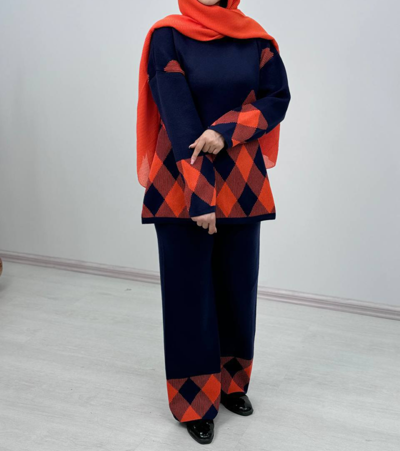 ست بافت تونیک شلوار لوزی(پک5 عددی)