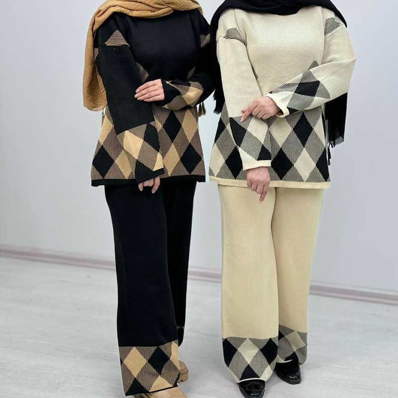 ست بافت تونیک شلوار لوزی(پک5 عددی)