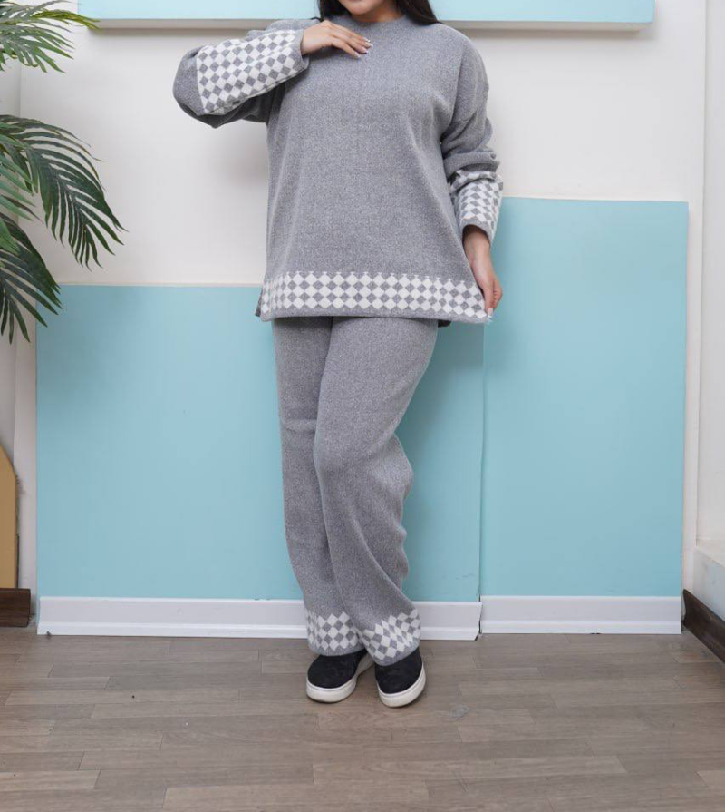 ست بافت تونیک شلوار پایین لوزی(پک6 عددی)