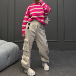 بلوز بافت راه راه پایین کش  (پک 4 عددی)