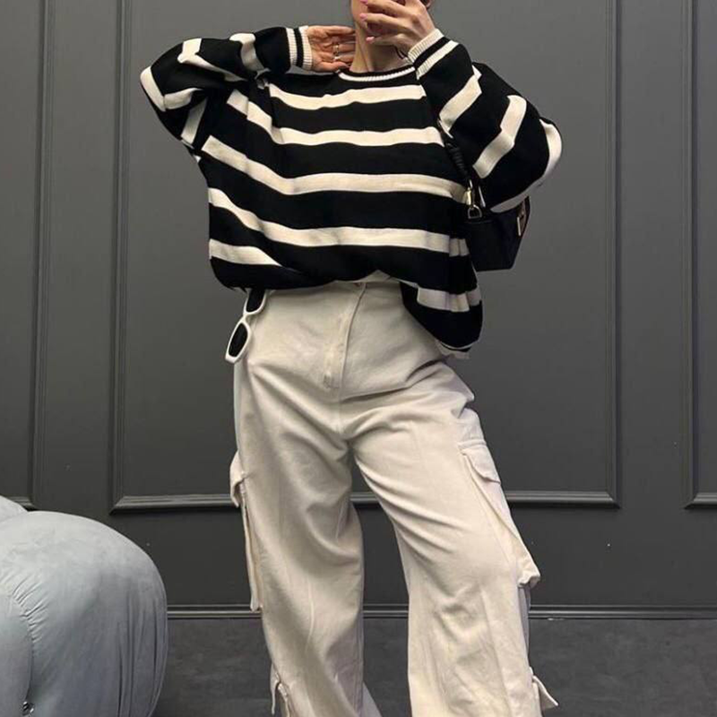 بلوز بافت راه راه پایین کش  (پک 4 عددی)