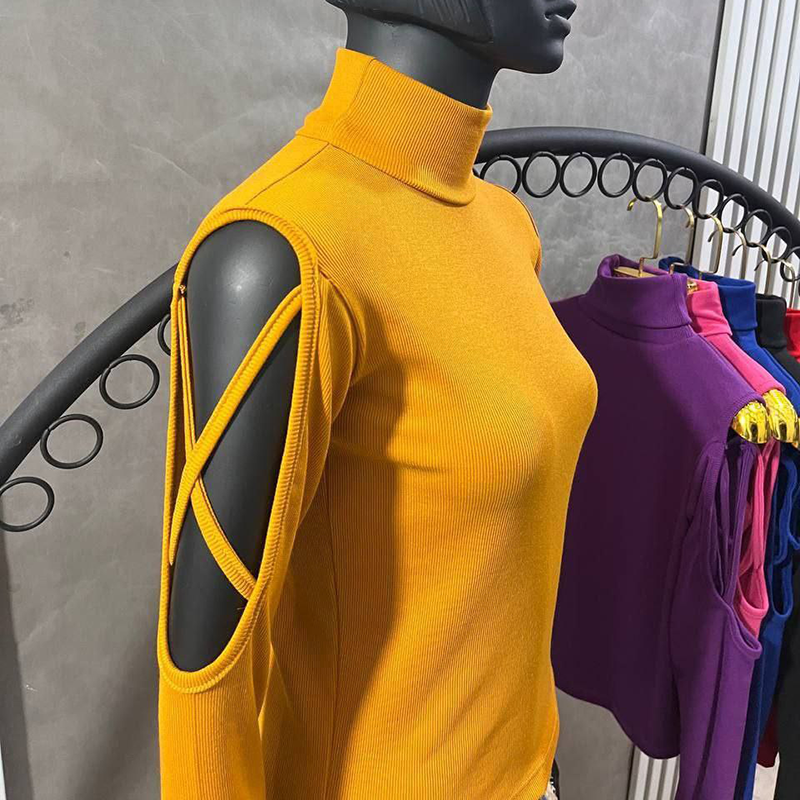 کراپ آستین طرح دار یقه اسکی(پک 4 عددی)