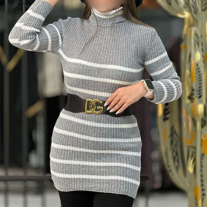 گپ بافت راه راه بلند یقه اسکی(پک4 عددی)