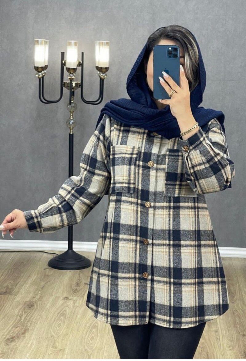 مانتو زنانه ۲جیب یقه مردانه دکمه چوبی (پک 3 عددی)