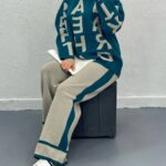 ست بلوز و شلوار بافت حروف انگلیسی (پک 4 عددی)