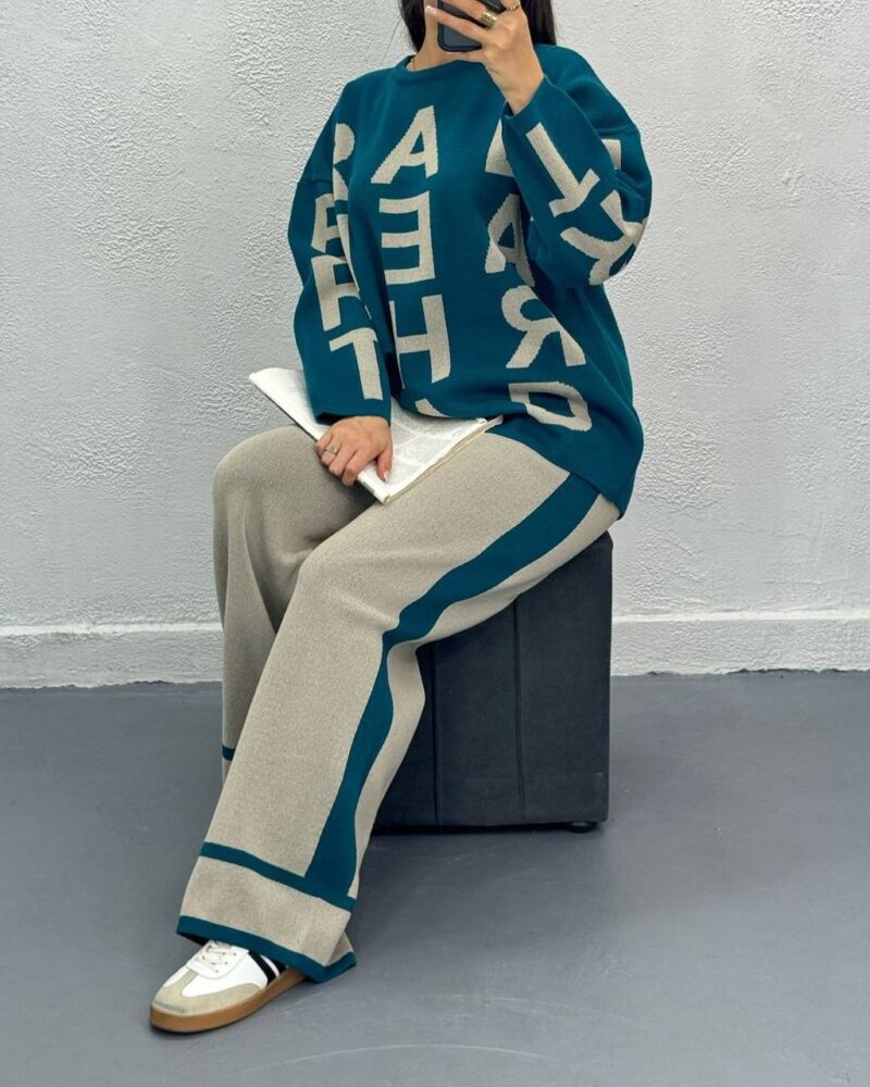 ست بلوز و شلوار بافت حروف انگلیسی (پک 4 عددی)