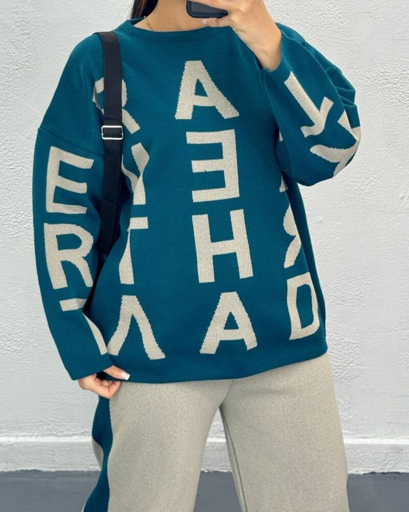 ست بلوز و شلوار بافت حروف انگلیسی (پک 4 عددی)