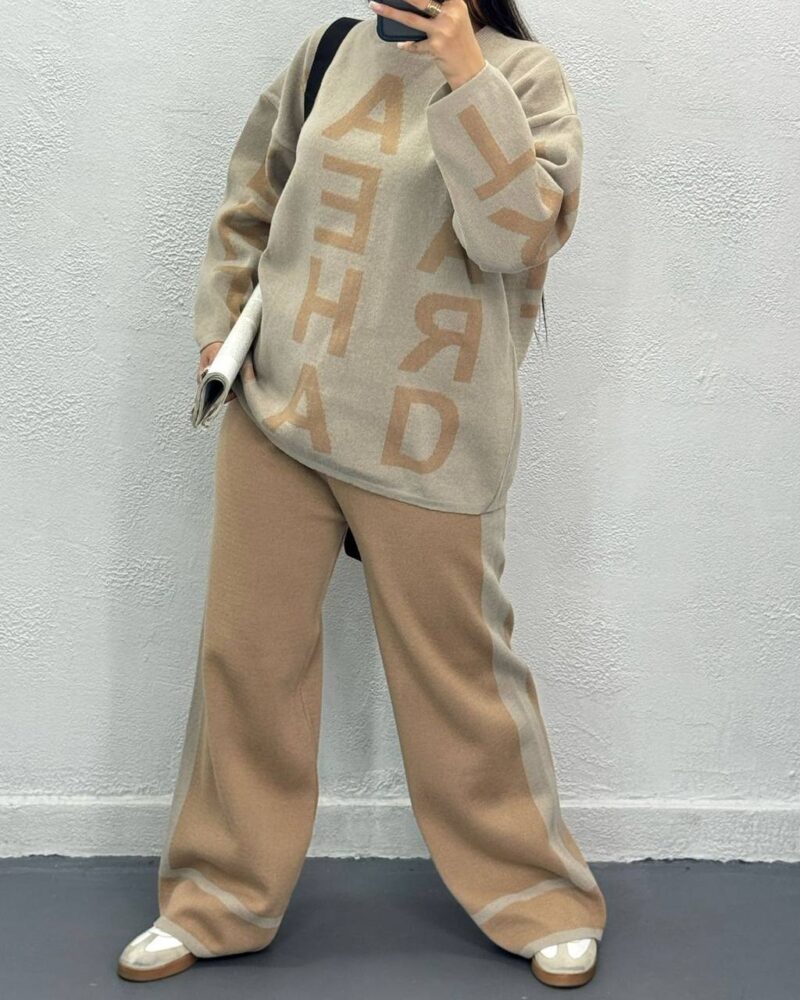 ست بلوز و شلوار بافت حروف انگلیسی (پک 4 عددی)