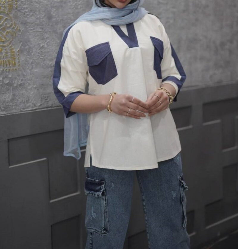 تونیک مانتو دوجیب یقه هفت (پک 5 عددی)