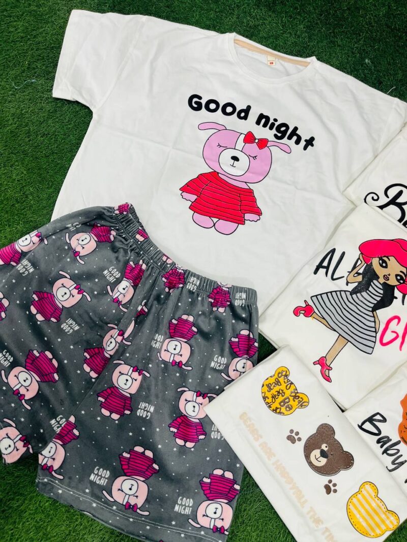 ست کراپ پنبه و شورتک مخمل (پک 6 عددی)