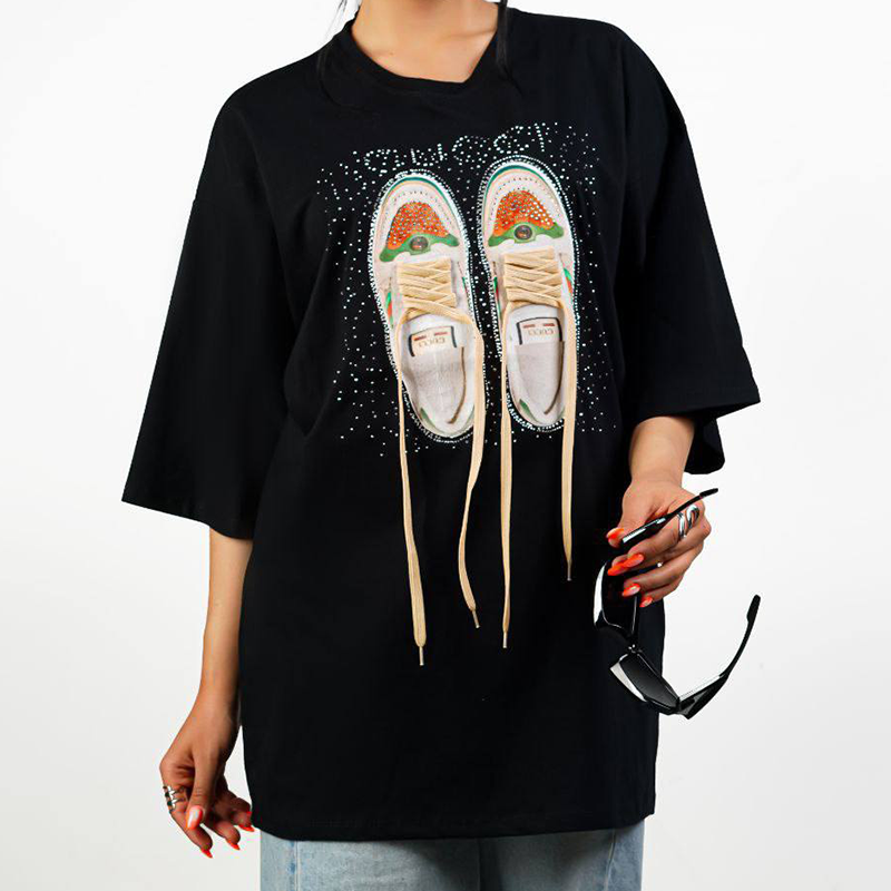 تیشرت لانگ مشکی کتونی بندار نگینی (پک 3 عددی)