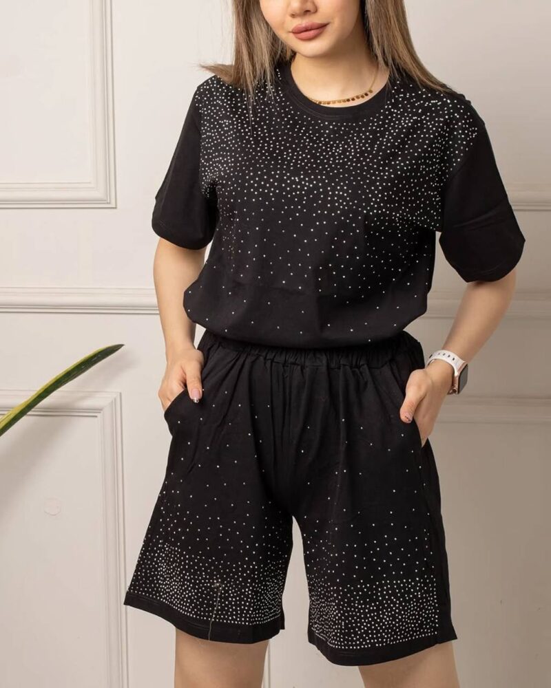 ست تیشرت و شلوارک نگینی (پک 3 عددی)