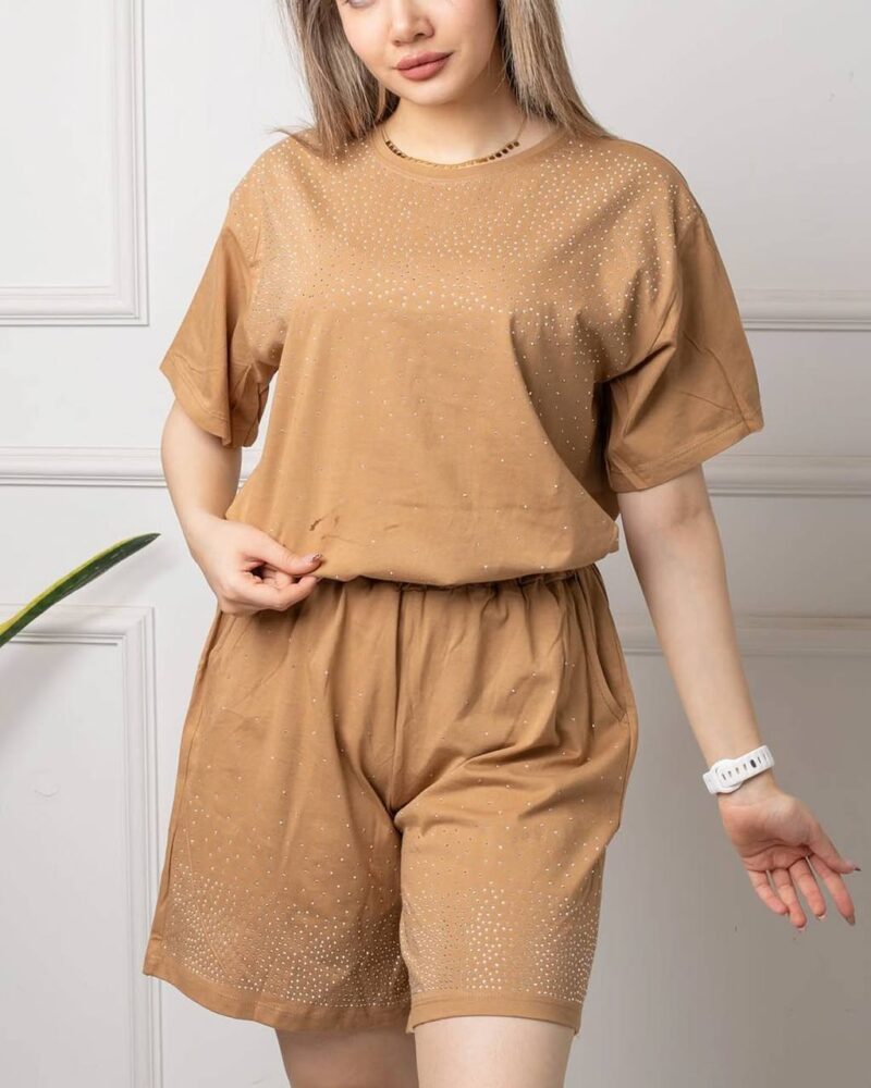 ست تیشرت و شلوارک نگینی (پک 3 عددی)