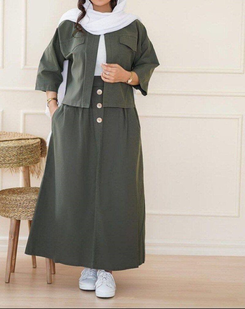 ست کت و دامن جلو دکمه  (پک 6 عددی)