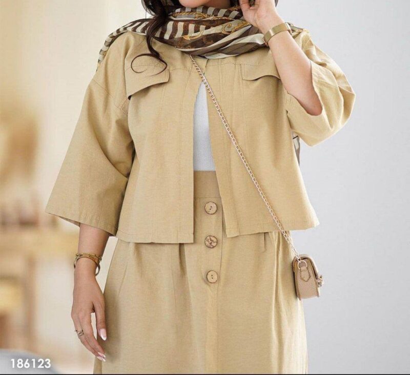 ست کت و دامن جلو دکمه  (پک 6 عددی)