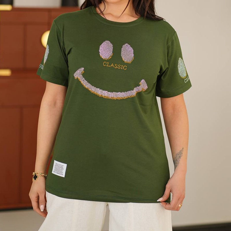 تیشرت لانگ لبخند نگینی (پک 5 عددی)