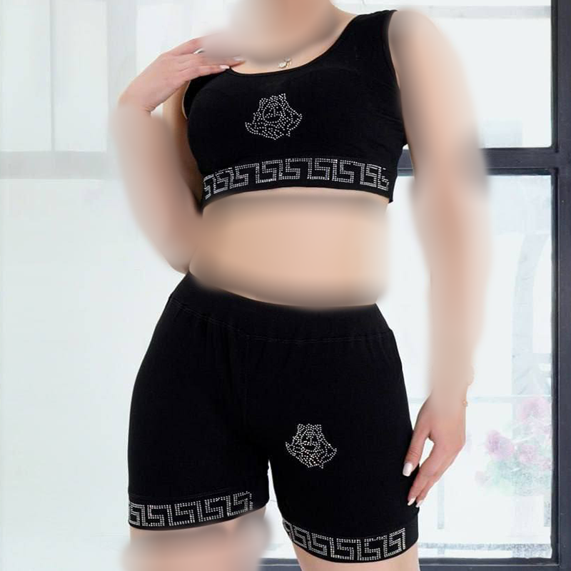 ست تاپ و شورتک نگین کاری (پک 3 عددی)