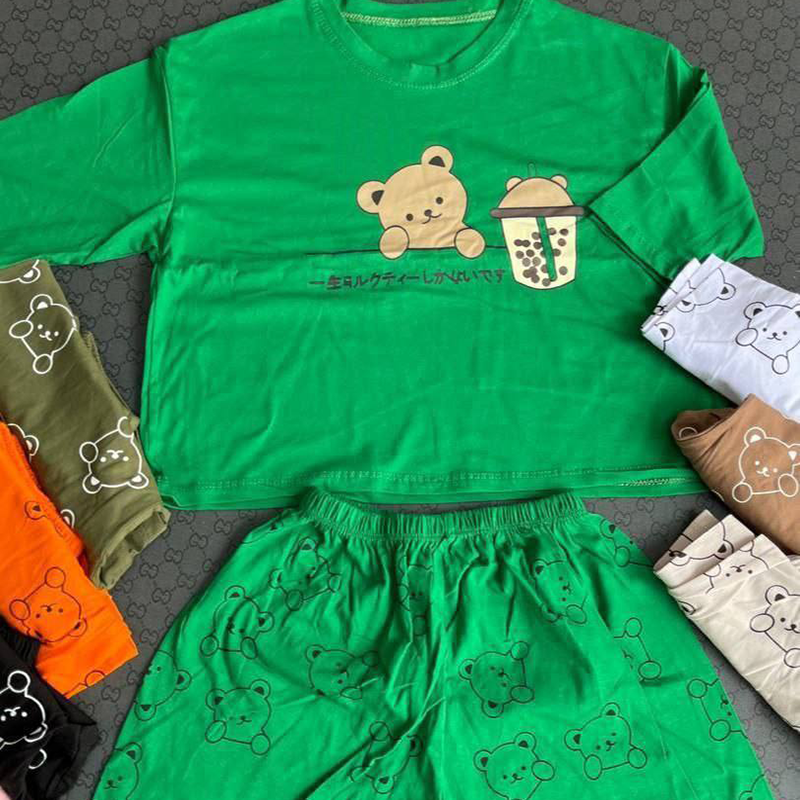 ست کراپ و شورتک خرس آبمیوه  (پک 3 عددی)