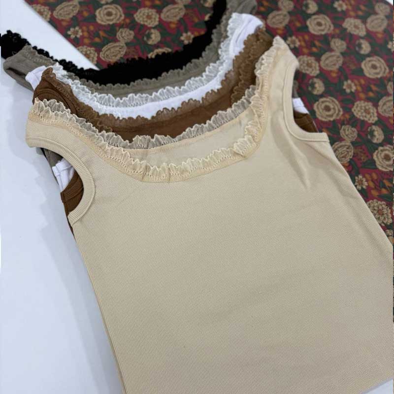 تاپ یقه خشتی گیپور دار (پک 5 عددی)