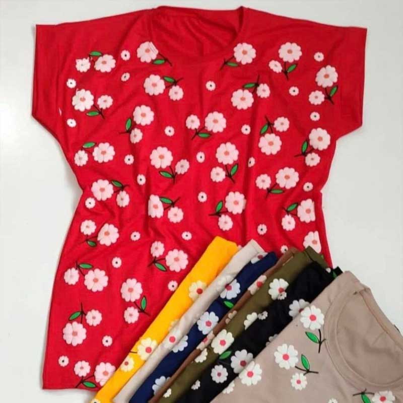 تیشرت چاپ پفکی گل (پک 6 عددی)