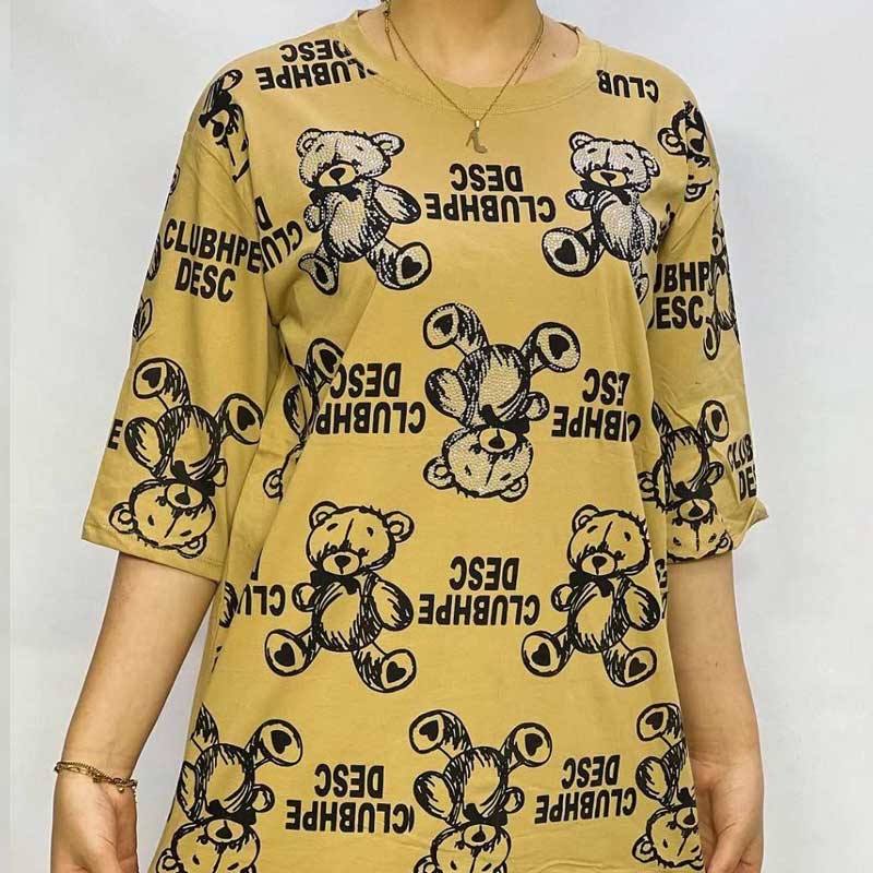 تیشرت لانگ چاپ و نگین (پک 6 عددی)