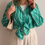 شومیز جلو دکمه پری خط ریز کد 2 (پک 5 عددی)