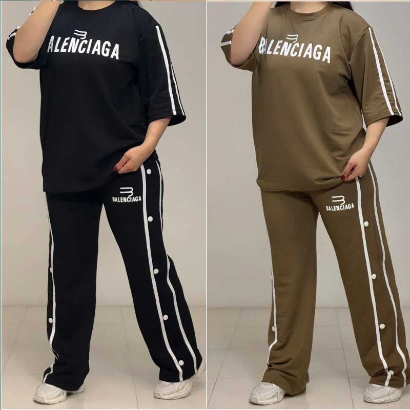 تیشرت و شلوار بغل نوار و دکمه (پک 6 عددی)