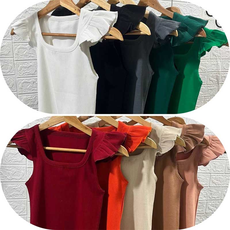 تاپ یقه خشتی سرشانه پروانه (پک 5 عددی)