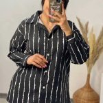 شومیز جلو دکمه پری خط درشت (پک 6 عددی)