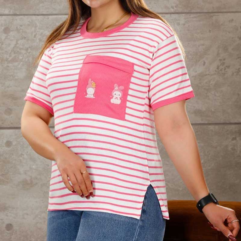 تیشرت راه راه کبریتی تک جیب سایز بزرگ (پک 6 عددی)