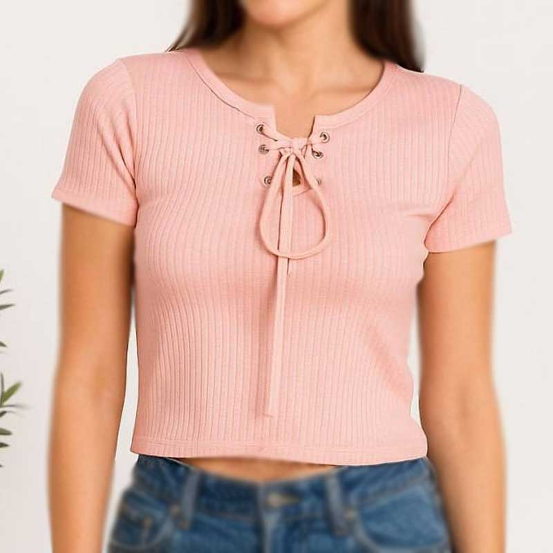 کراپ آستین کوتاه یقه پانچ و بند (پک 8 عددی)