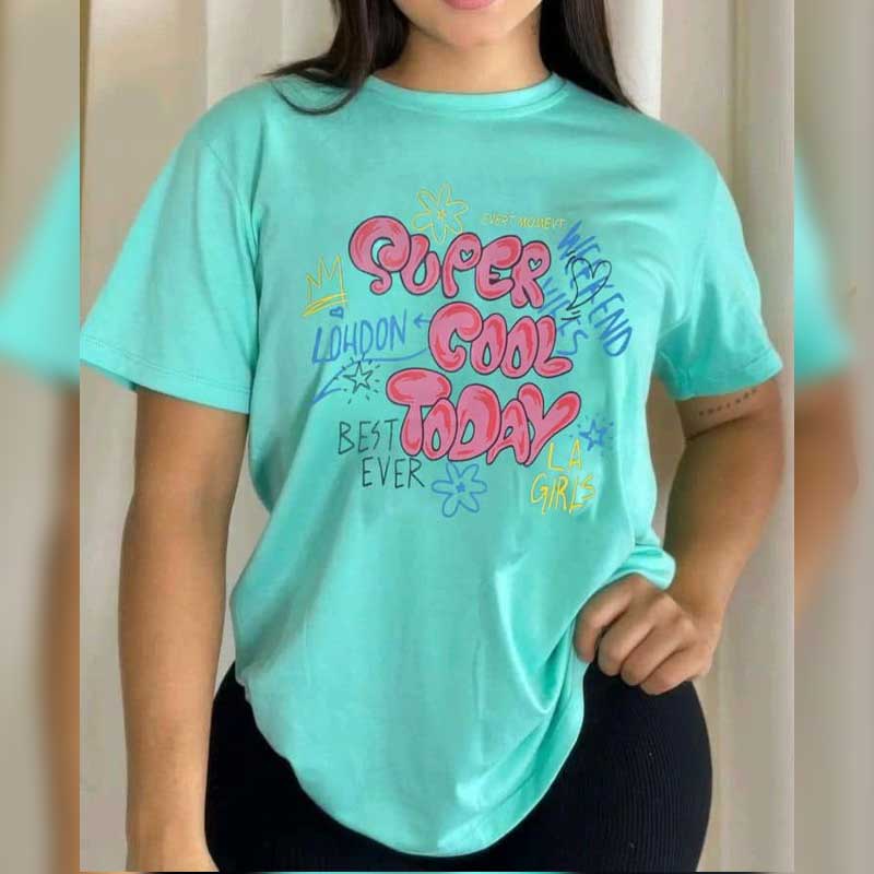 تیشرت تین چاپ گل و حروف (پک 6 عددی)