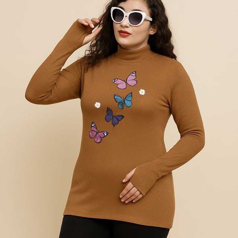 بلوز فینگر چاپ پروانه ای یقه اسکی ( پک 6 عددی)