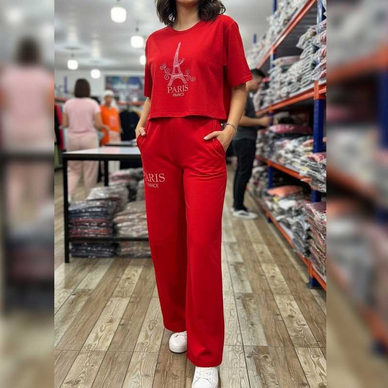 ست کراپ و شلوار چاپ ایفل (پک 6 عددی)