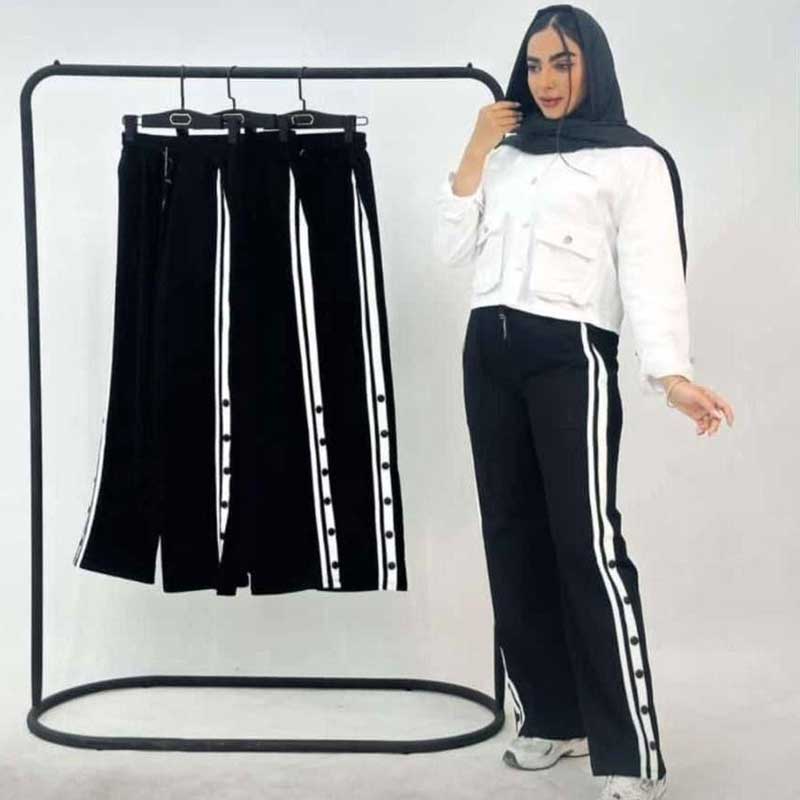 شلوار بگ نوار دوزی  دکمه دار اسپرت (پک 4 عددی)