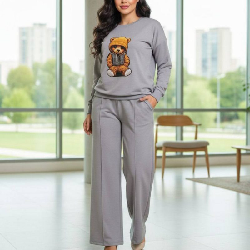 ست بلوز شلوار چاپ برجسته تدی نگینی عمده(پک 4 عددی)