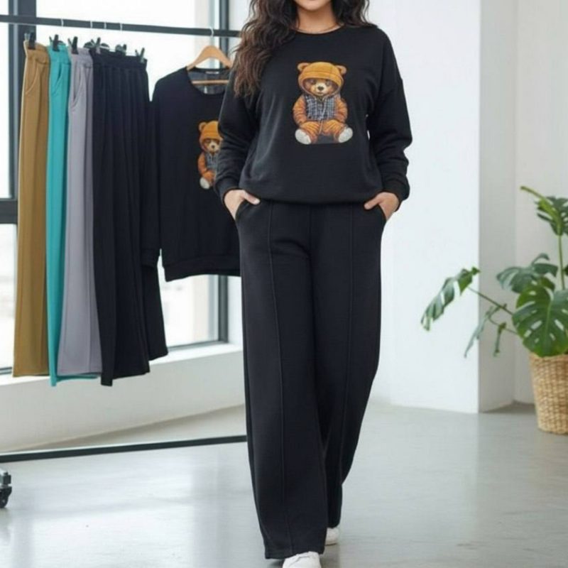 ست بلوز شلوار چاپ برجسته تدی نگینی عمده(پک 4 عددی)