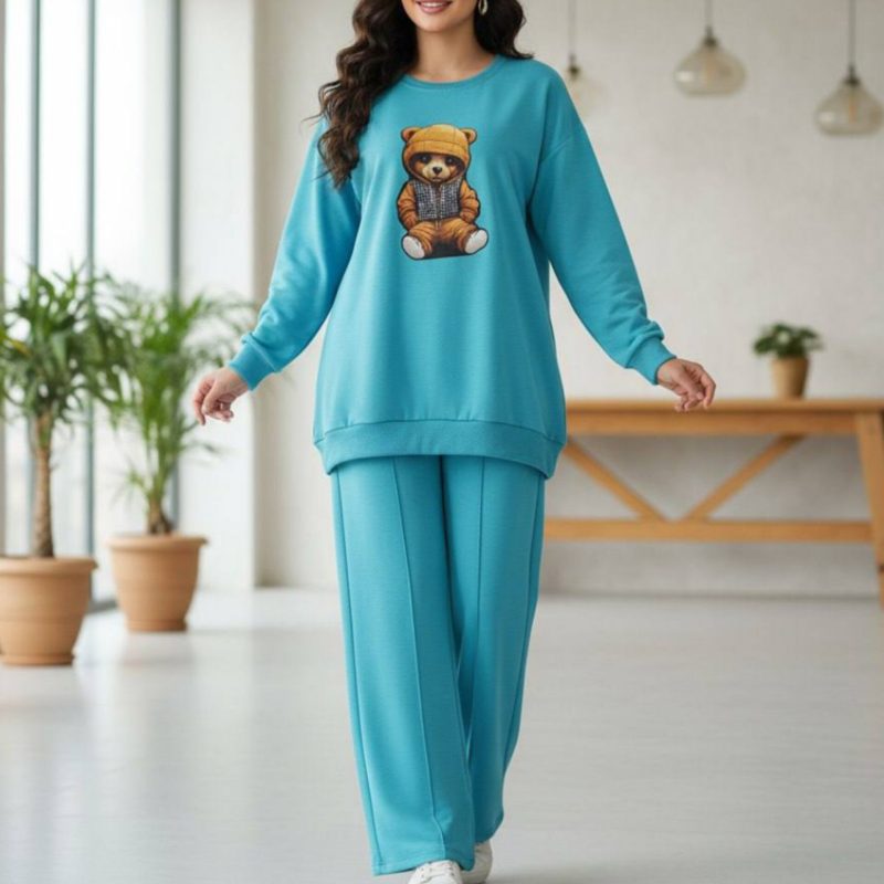 ست بلوز شلوار چاپ برجسته تدی نگینی عمده(پک 4 عددی)