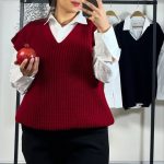 وست بافت قواره دار یقه هفت عمده (پک 4 عددی)