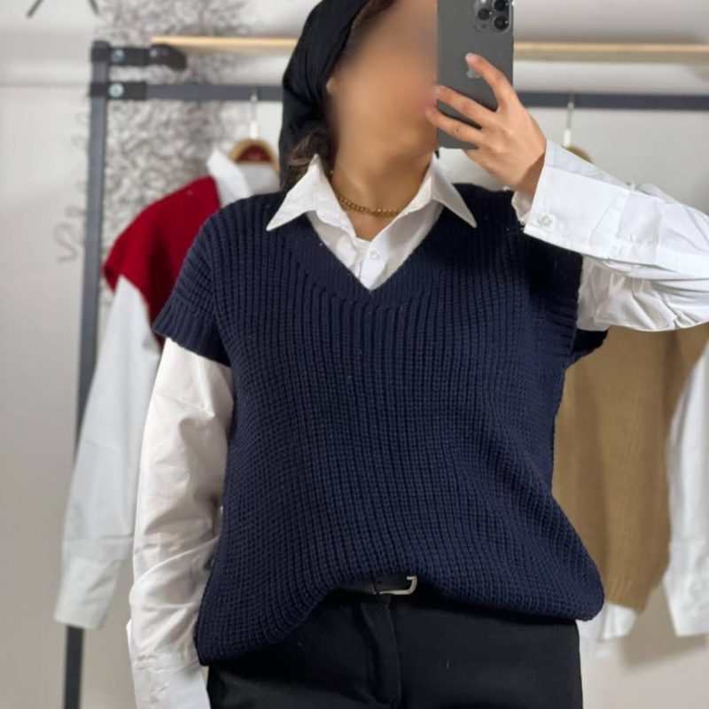 وست بافت قواره دار یقه هفت عمده (پک 4 عددی)