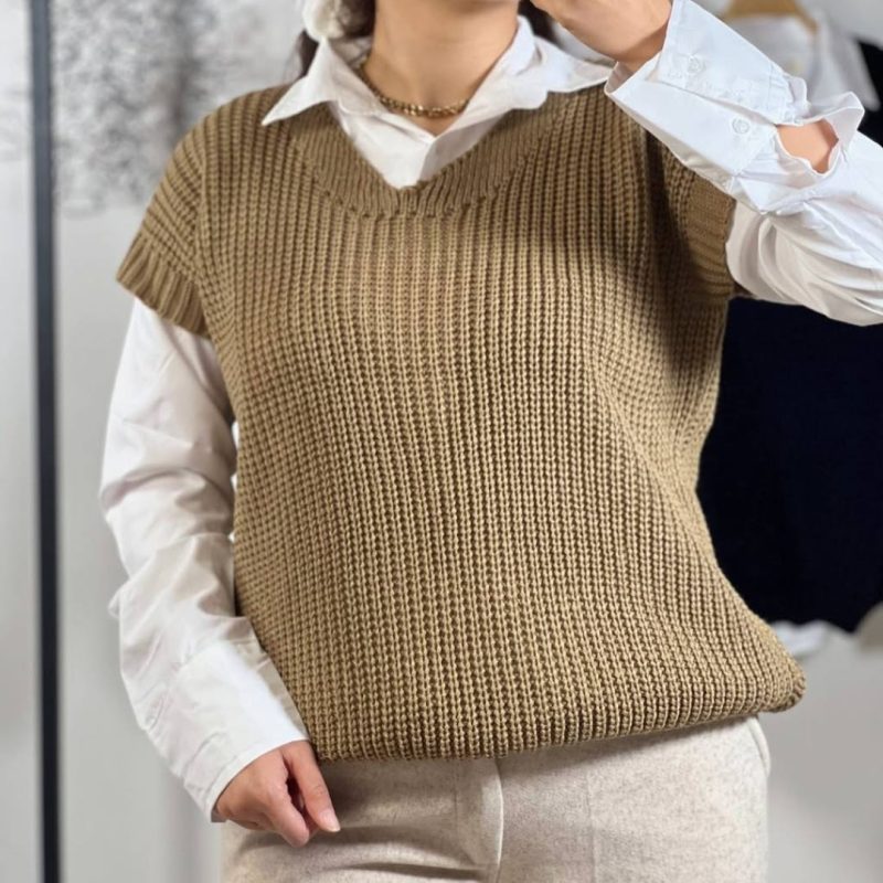 وست بافت قواره دار یقه هفت عمده (پک 4 عددی)