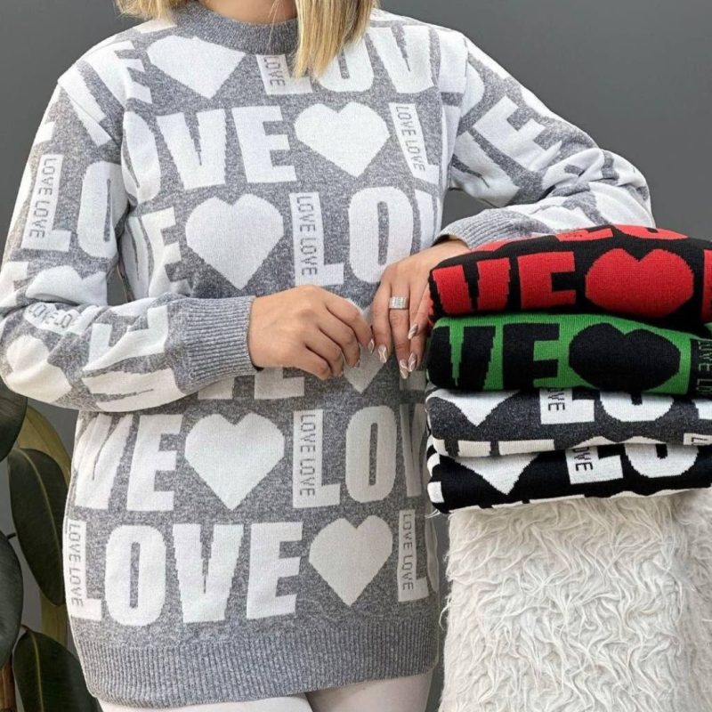 تونیک بافت كيسه اي طرح LOVE عمده (پک 5 عددی)