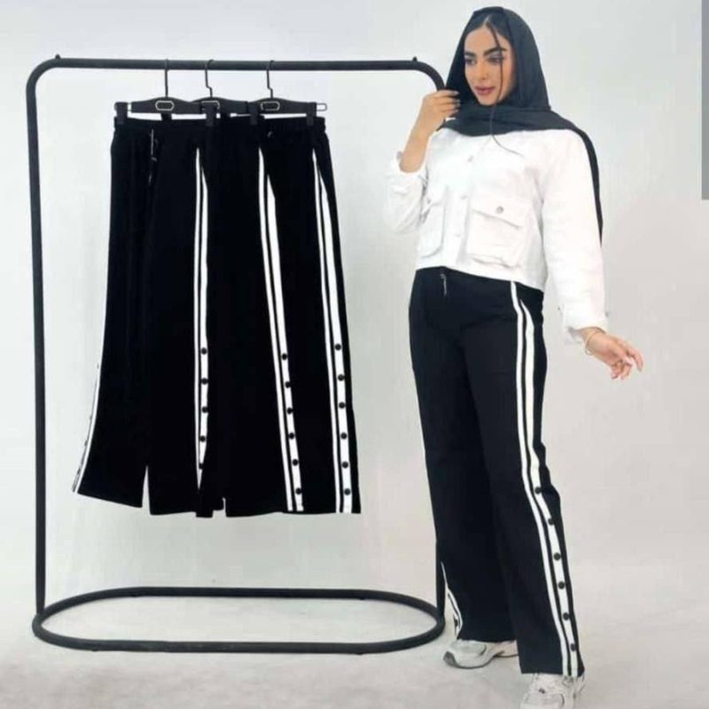 شلوار بگ نوار دوزی  دکمه دار اسپرت عمده (پک 4 عددی)