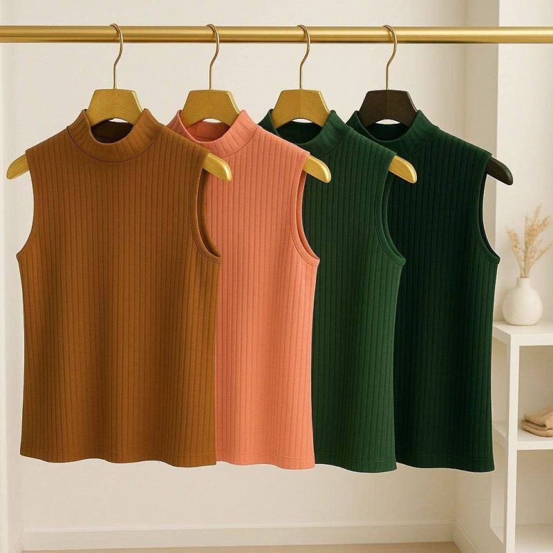 تاپ بیسیک یقه ۵ سانت عمده (پک 5 عددی)