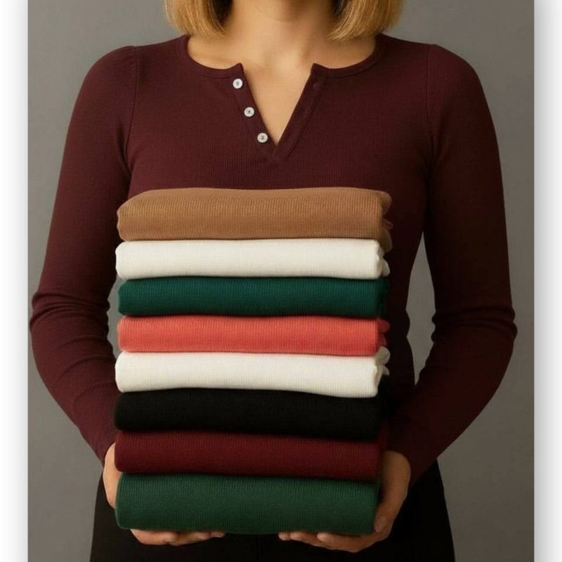 بلوز یقه وی ۳ دکمه عمده (پک 5 عددی)