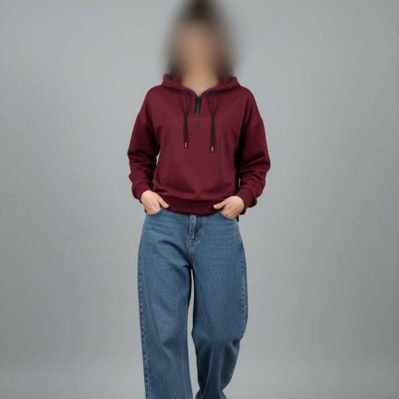 هودی باکسی کلاهدار نیم زیپ عمده (پک 4 عددی)